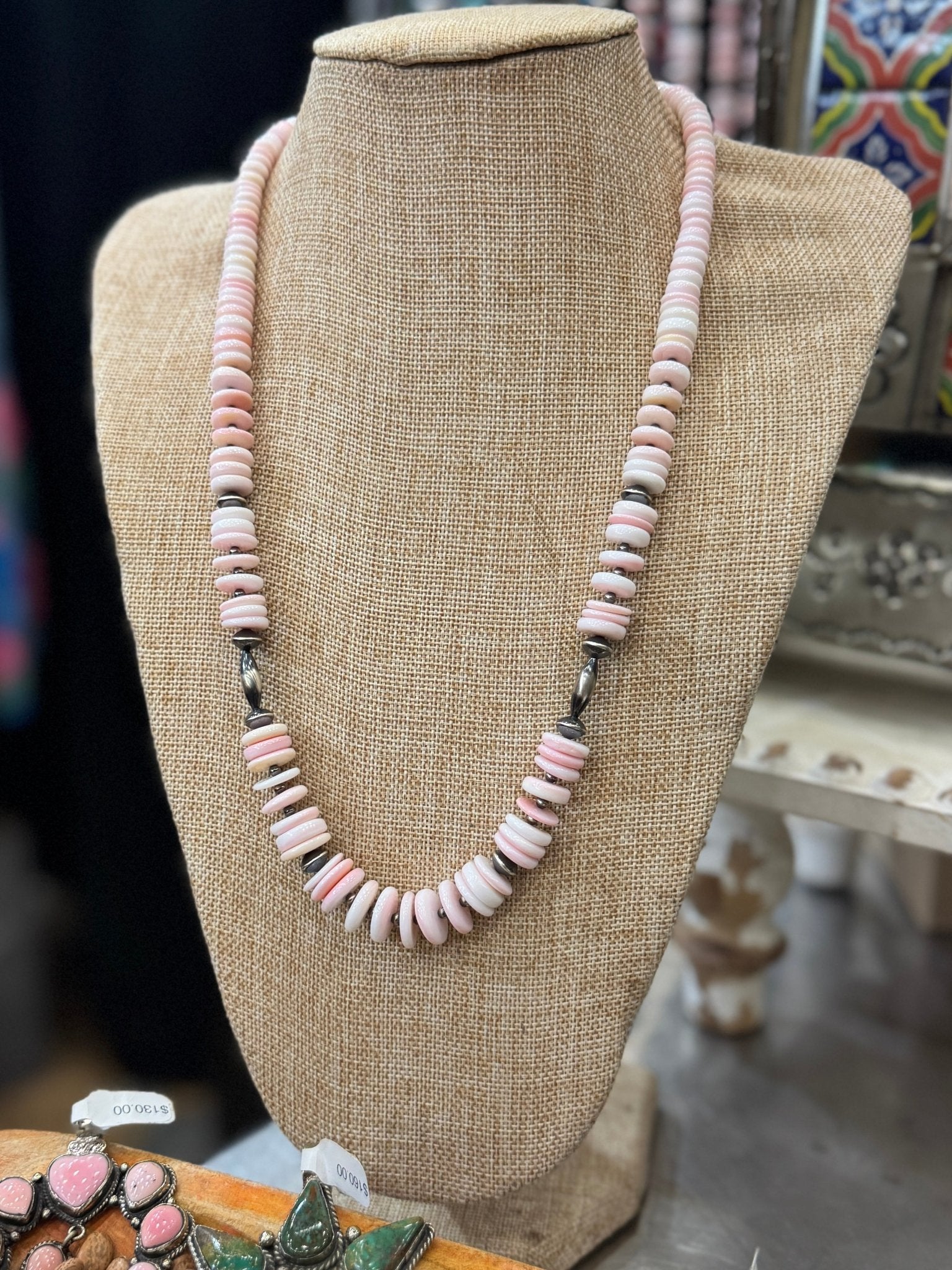 Pink Conch Silver Barrel Beaded Necklace - Cowgirls & City Chics