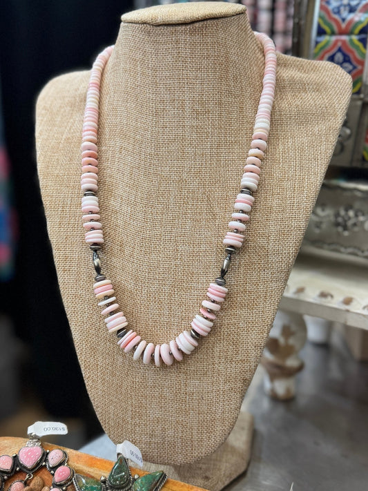 Pink Conch Silver Barrel Beaded Necklace - Cowgirls & City Chics