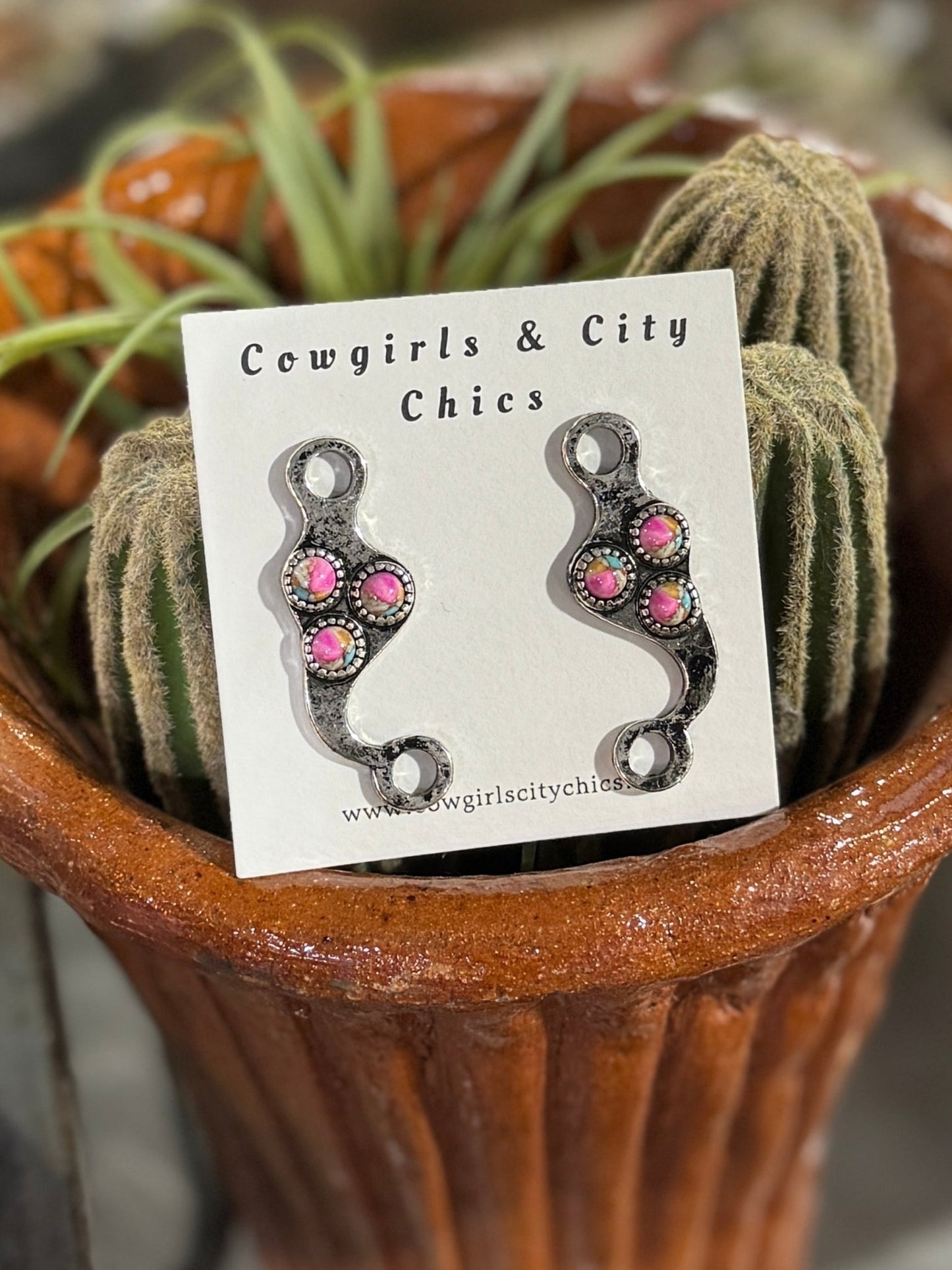 Pink Dahlia Bit Stud Earrings - Cowgirls & City Chics