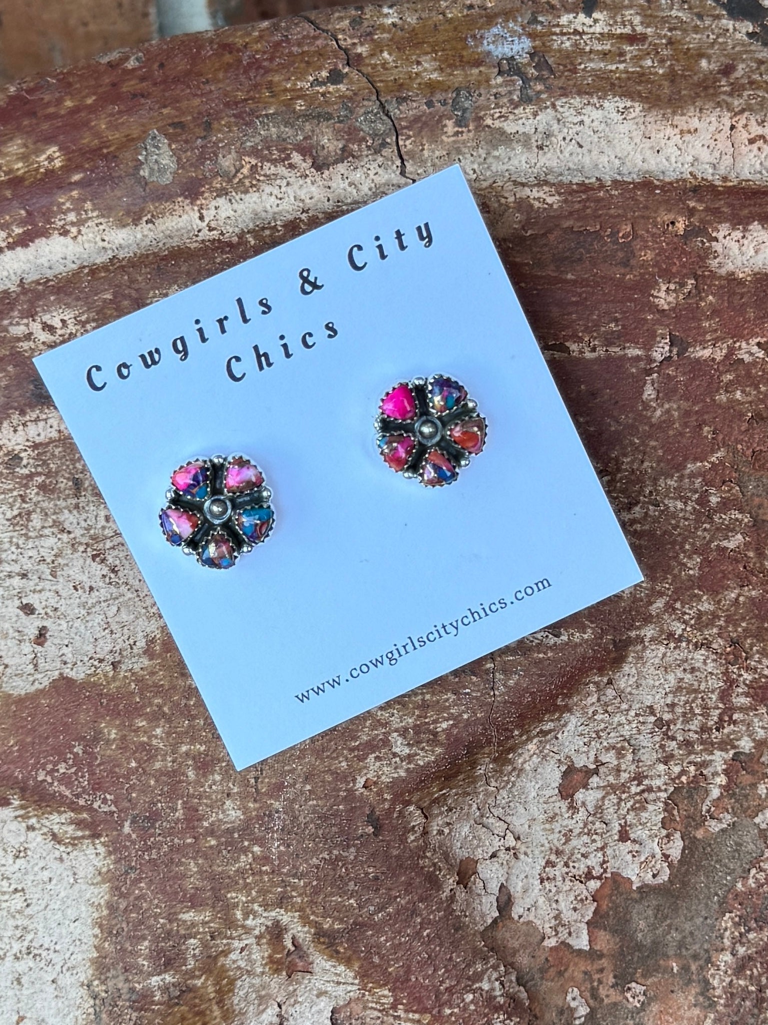 Pink Dahlia Cluster Stud - Cowgirls & City Chics