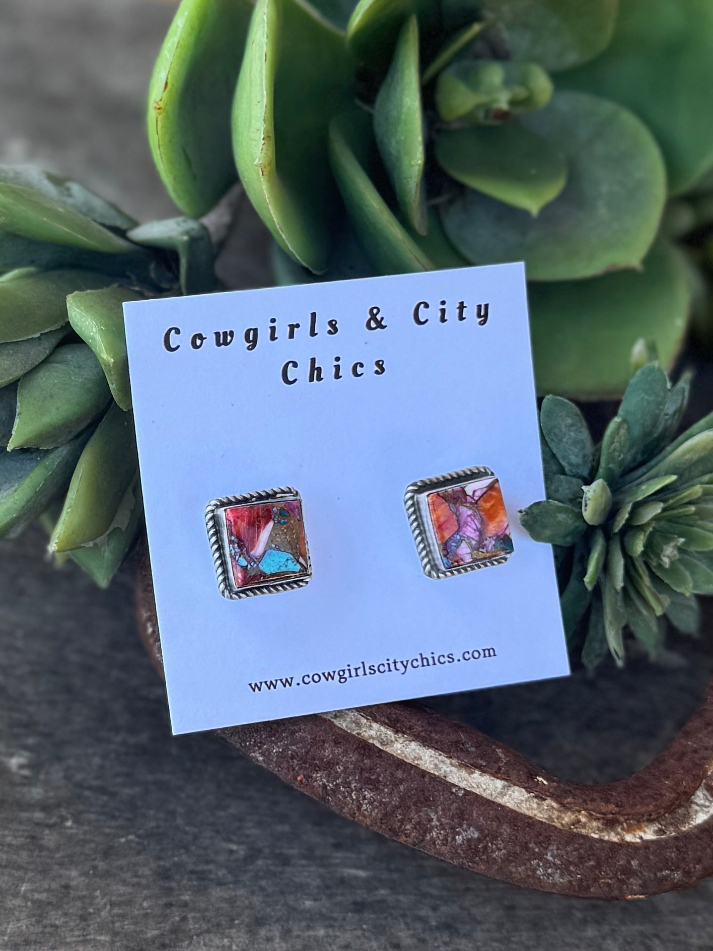 Pink Dahlia Square Earrings - Cowgirls & City Chics