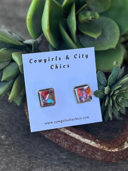 Pink Dahlia Square Earrings - Cowgirls & City Chics