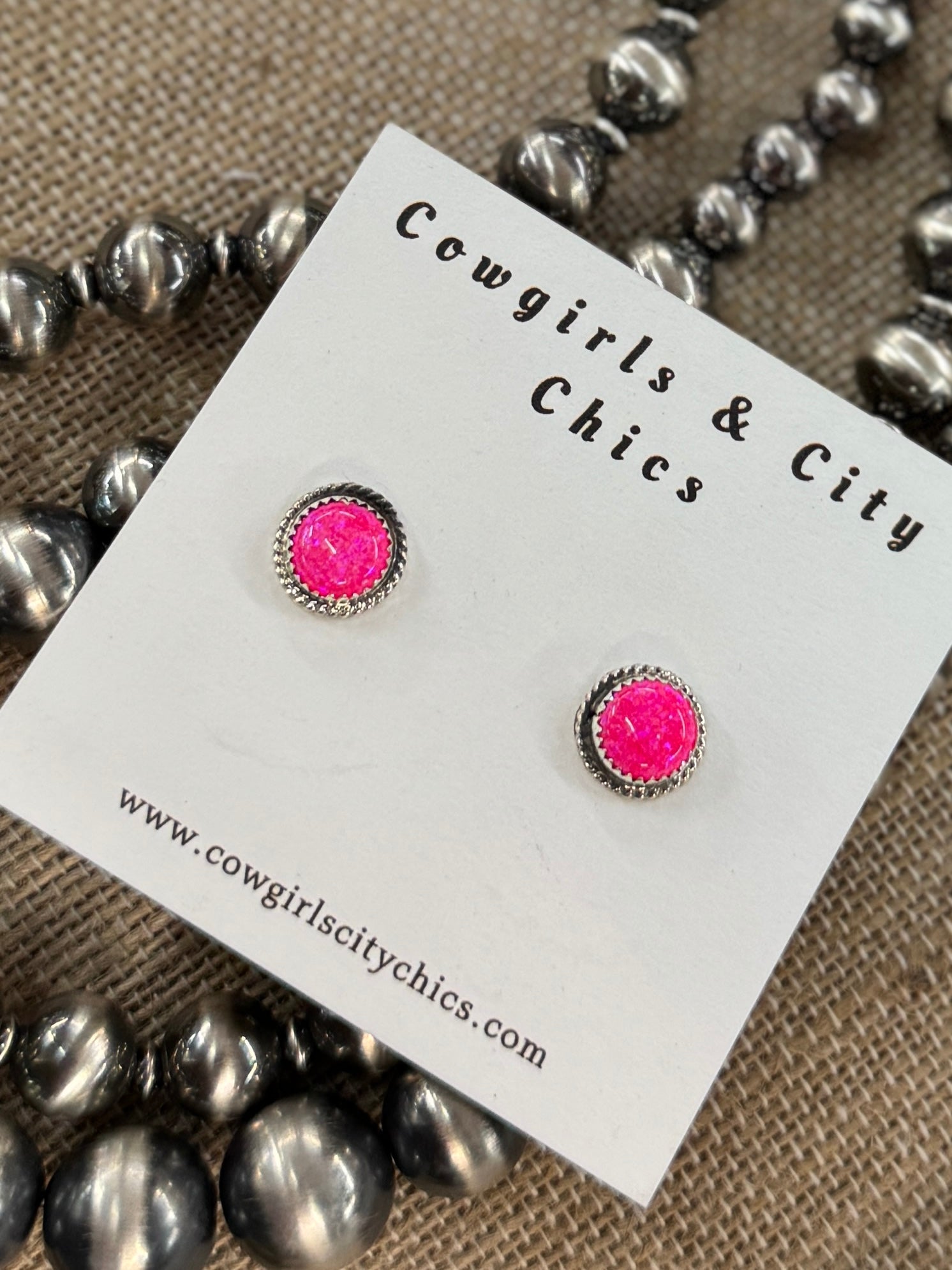 Pink Opal Silver Stud Earrings - Cowgirls & City Chics