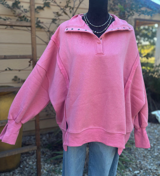 Pink Oversized Pullover Top - Cowgirls & City Chics