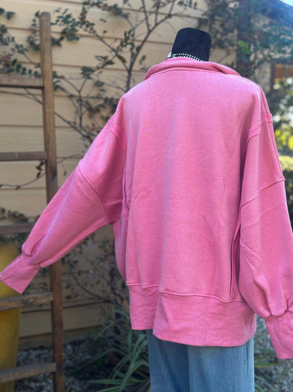 Pink Oversized Pullover Top - Cowgirls & City Chics