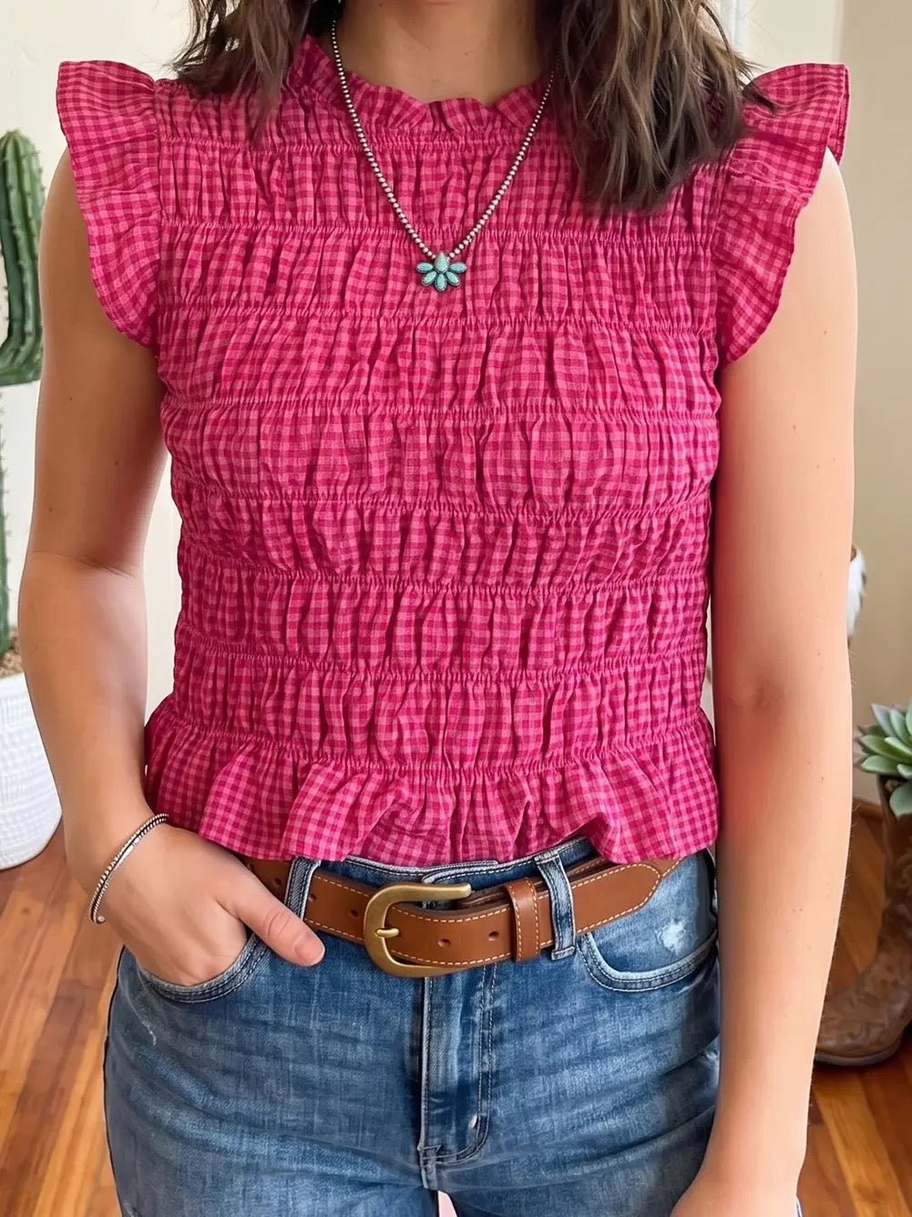 Pink Plaid Ruffle Tank - Cowgirls & City Chics