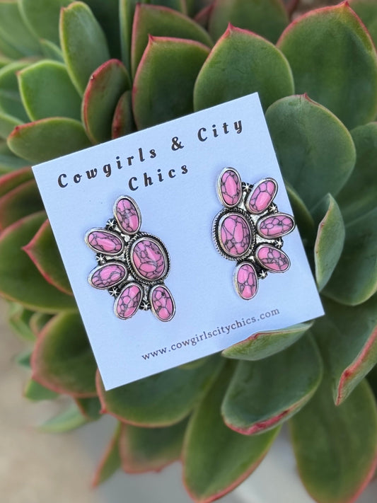 Pink Side Cluster Earrings - Cowgirls & City Chics