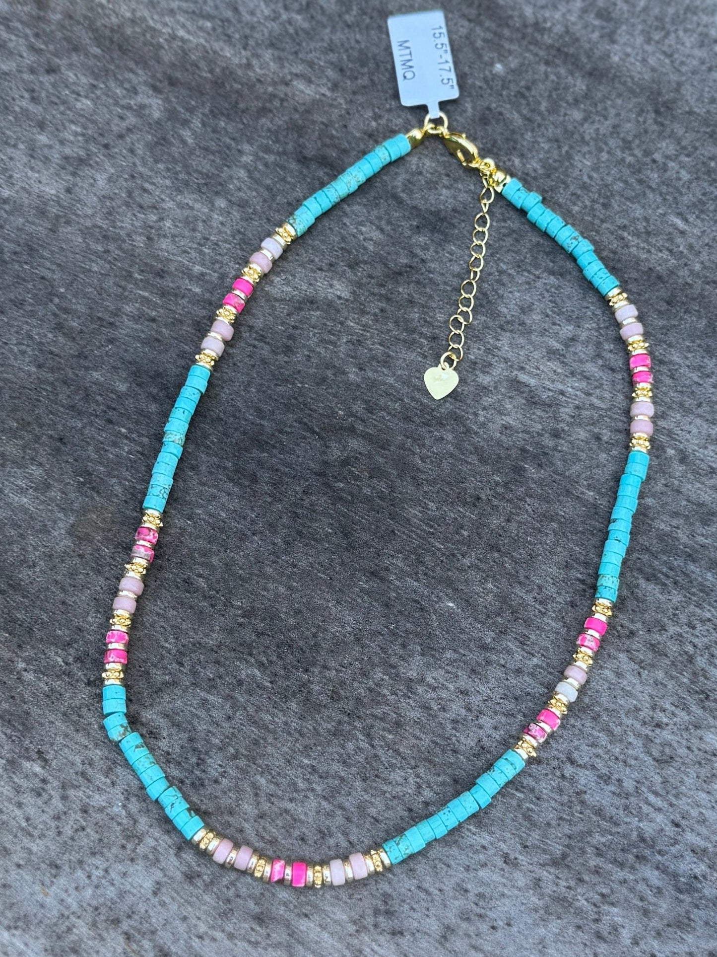 Pink & Turquoise Beaded Necklace - Cowgirls & City Chics
