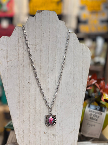 Pink/Tq Horseshoe Necklace - Cowgirls & City Chics