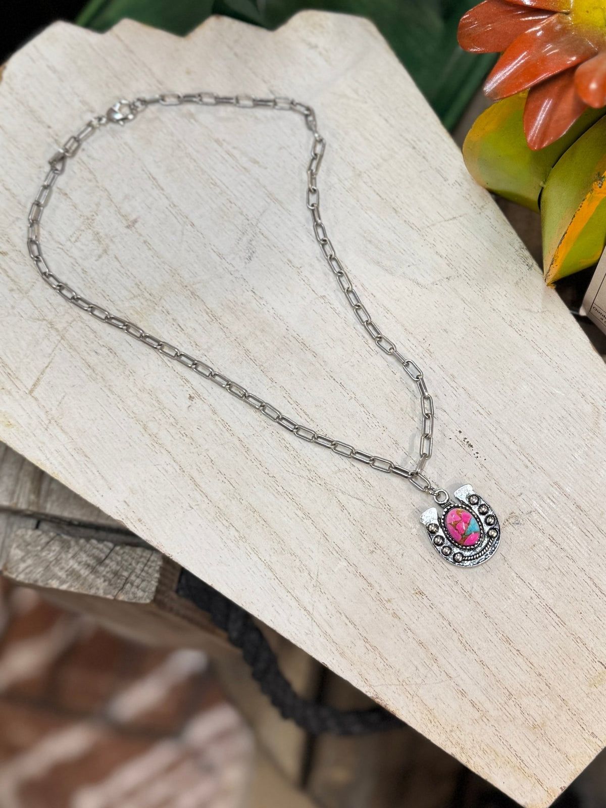 Pink/Tq Horseshoe Necklace - Cowgirls & City Chics