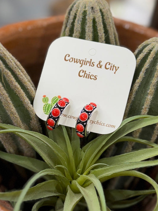 Red Coral Hoop Earrings - Cowgirls & City Chics