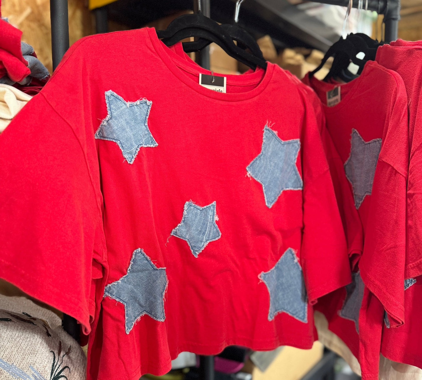 {RED} Denim Star Patch Top - Cowgirls & City Chics