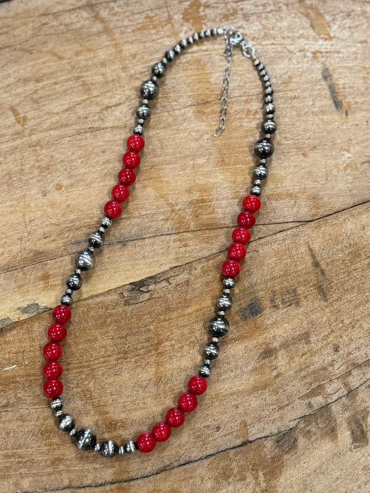 Red & Pearl Beaded Necklace - Cowgirls & City Chics