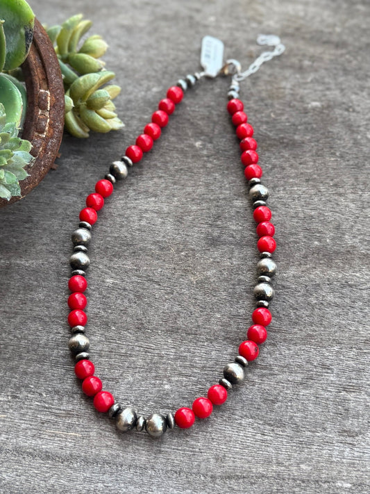 Red & Pearl Necklace - Cowgirls & City Chics