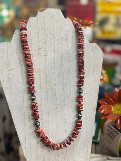 Red Spiny & Silver Beaded Necklace - Cowgirls & City Chics