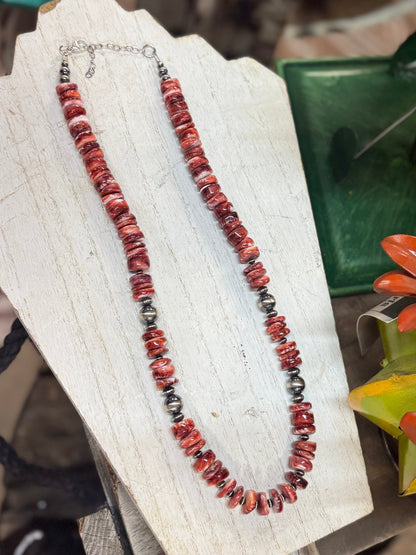 Red Spiny & Silver Beaded Necklace - Cowgirls & City Chics