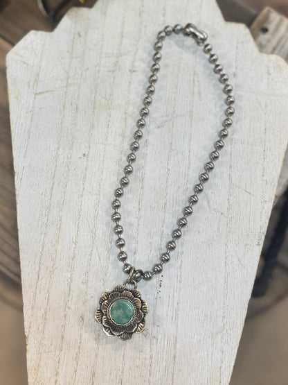 Retro flower With Stone Ball Chain Necklace - Cowgirls & City Chics