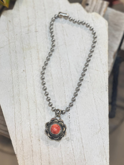 Retro flower With Stone Ball Chain Necklace - Cowgirls & City Chics