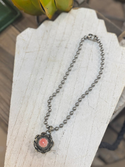 Retro flower With Stone Ball Chain Necklace - Cowgirls & City Chics