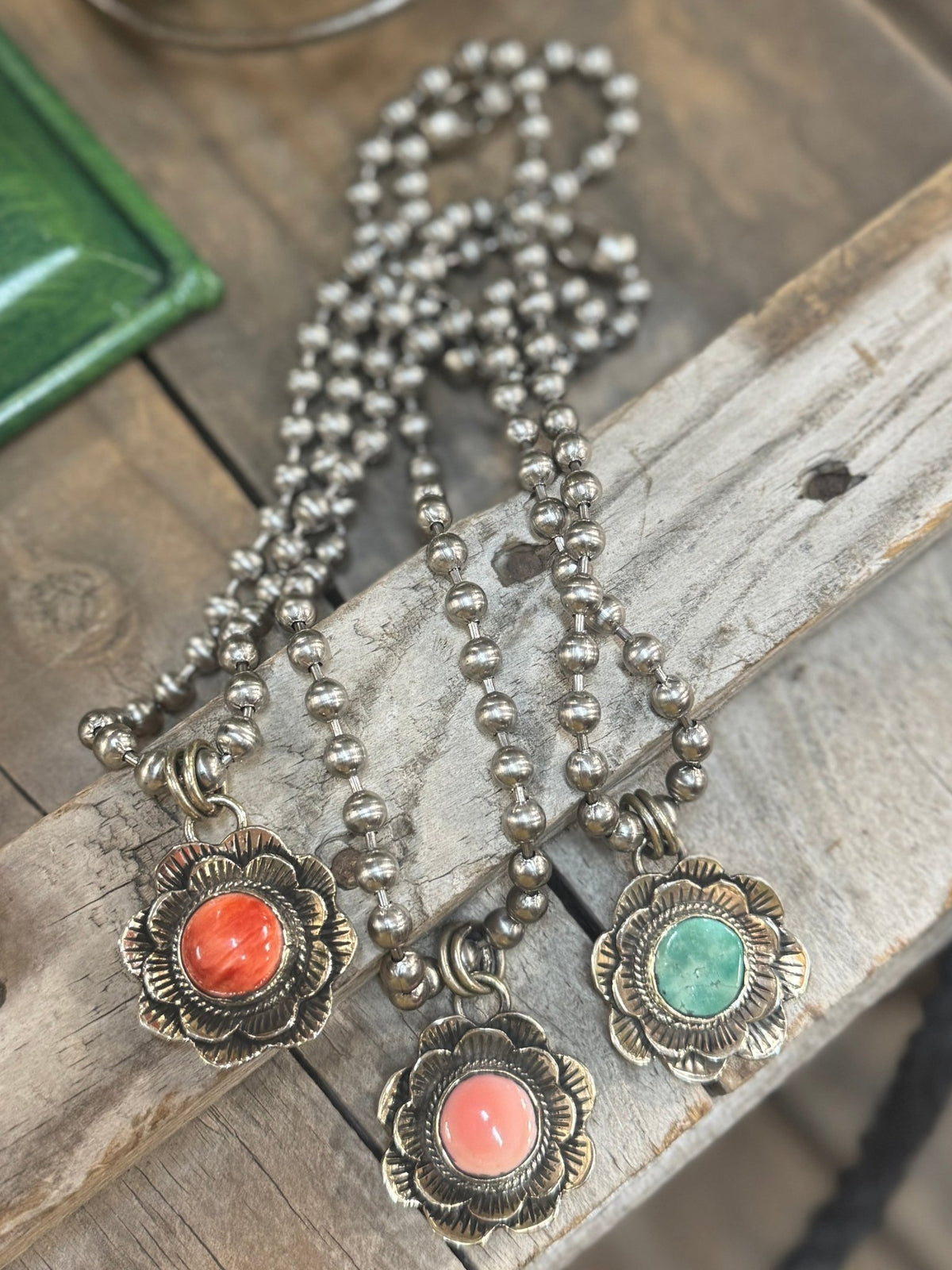 Retro flower With Stone Ball Chain Necklace - Cowgirls & City Chics