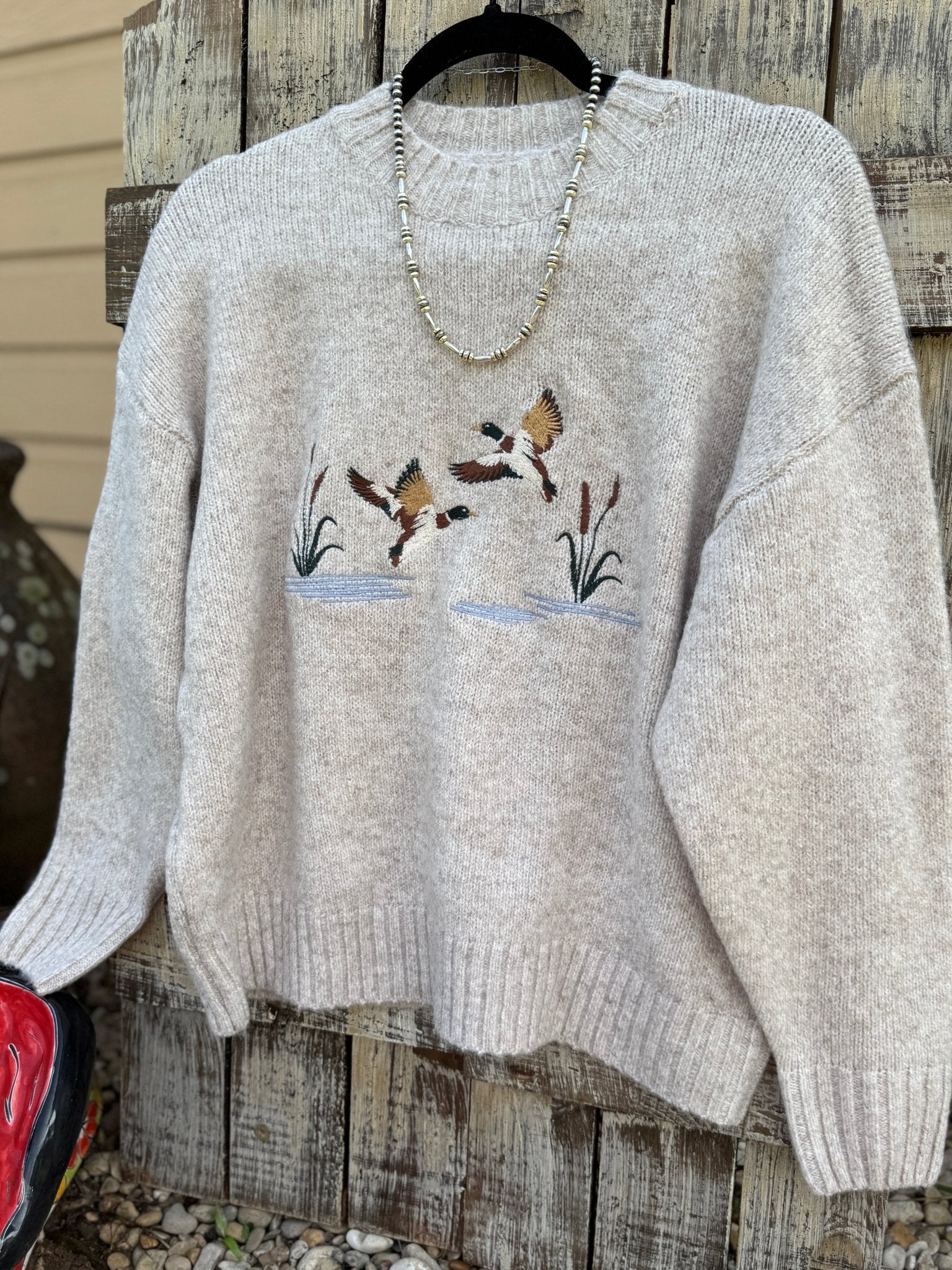 {Riley} Duck Embroidered Sweater - Cowgirls & City Chics