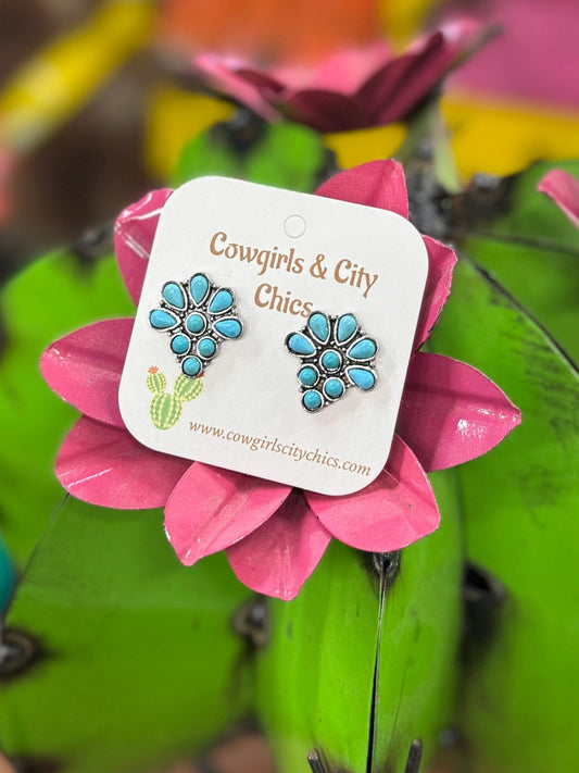 {Rio} Turquoise Cluster Post Earring - Cowgirls & City Chics