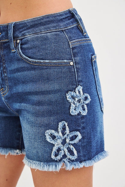 Risen Flower Stitched Shorts - Cowgirls & City Chics