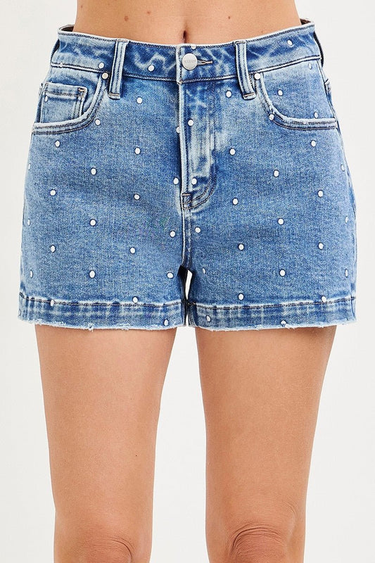 Risen Poka Dot Denim Shorts - Cowgirls & City Chics