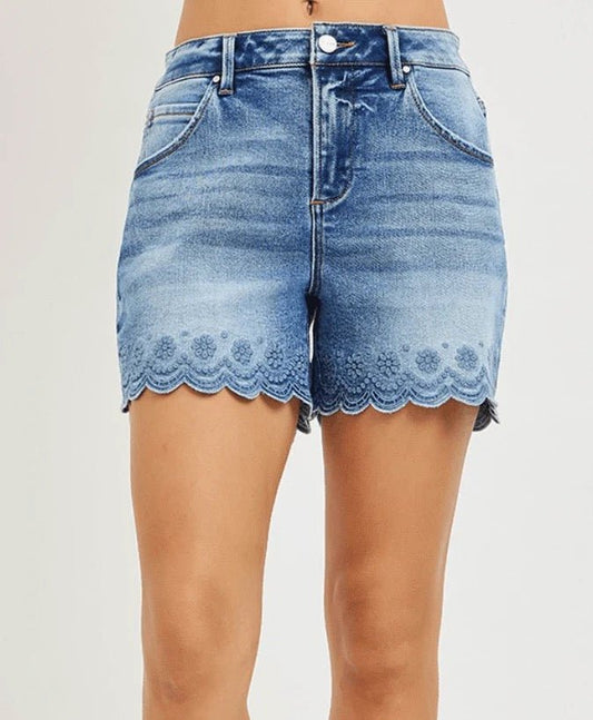 Risen Scallop Denim Shorts - Cowgirls & City Chics