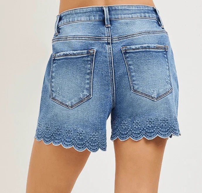 Risen Scallop Denim Shorts - Cowgirls & City Chics
