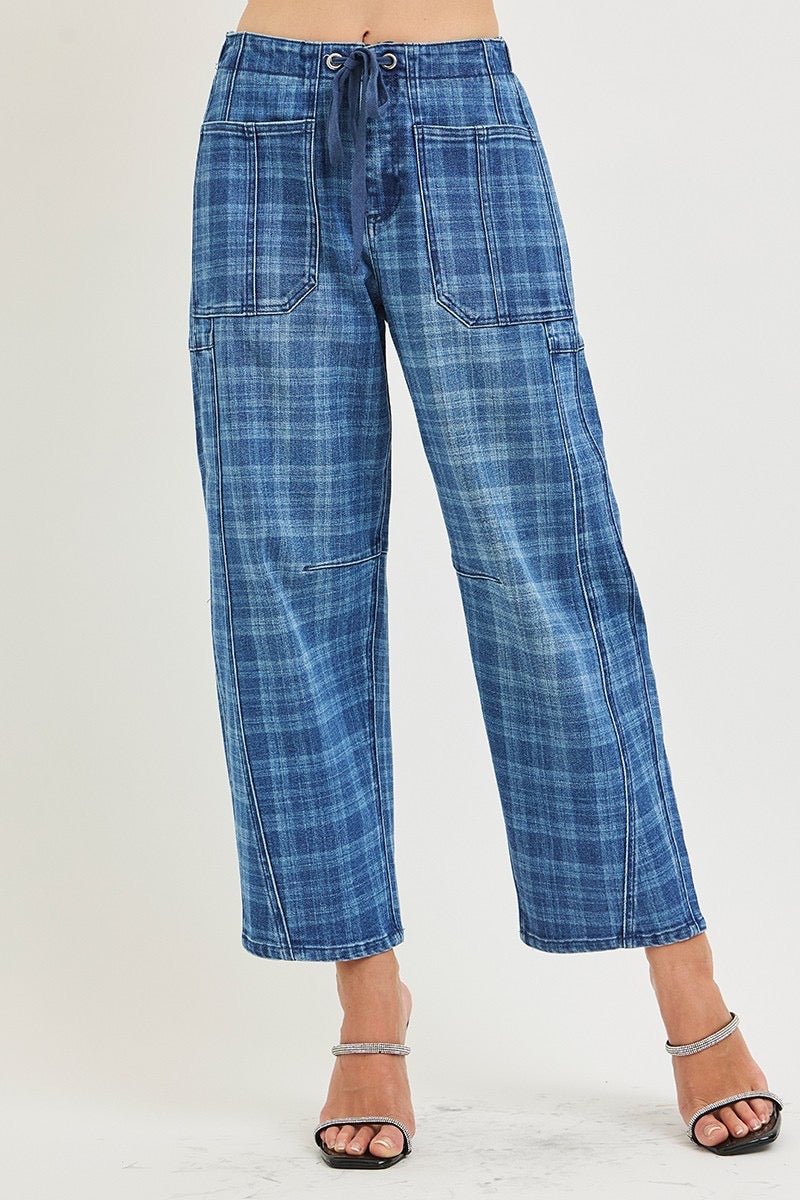 Risen Slouchy Plaid Jeans - Cowgirls & City Chics
