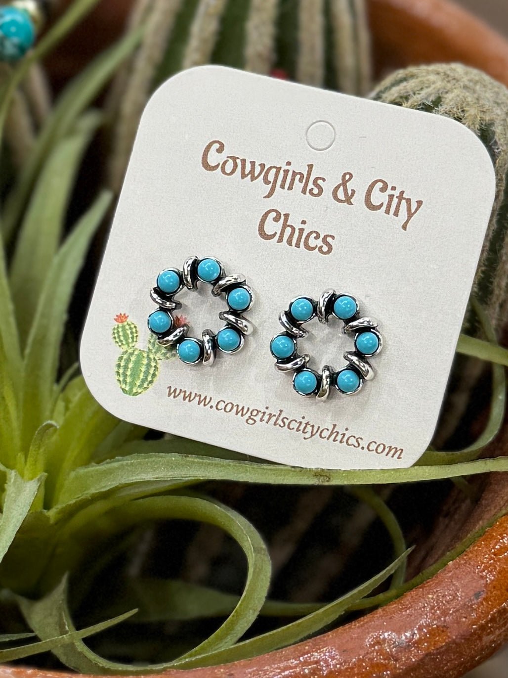 Round Turquoise Stud Earrings - Cowgirls & City Chics