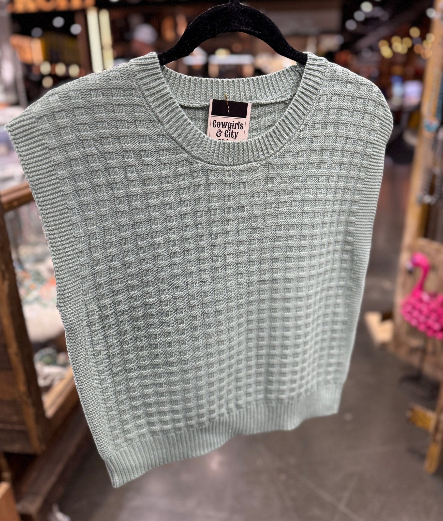 Sage Green Sleeveless Knit Top - Cowgirls & City Chics