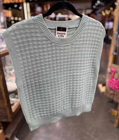 Sage Green Sleeveless Knit Top - Cowgirls & City Chics