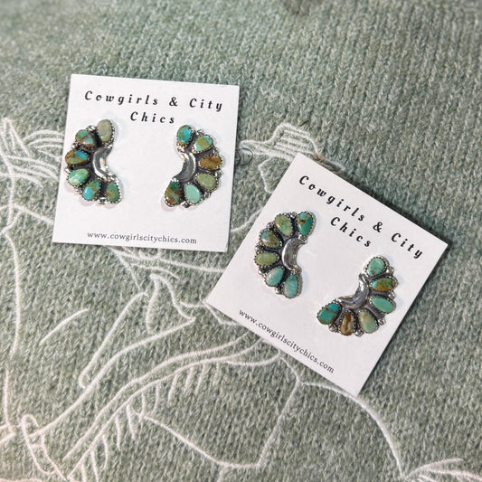 Side {Green} Kingman Cluster Stud Earrings - Cowgirls & City Chics