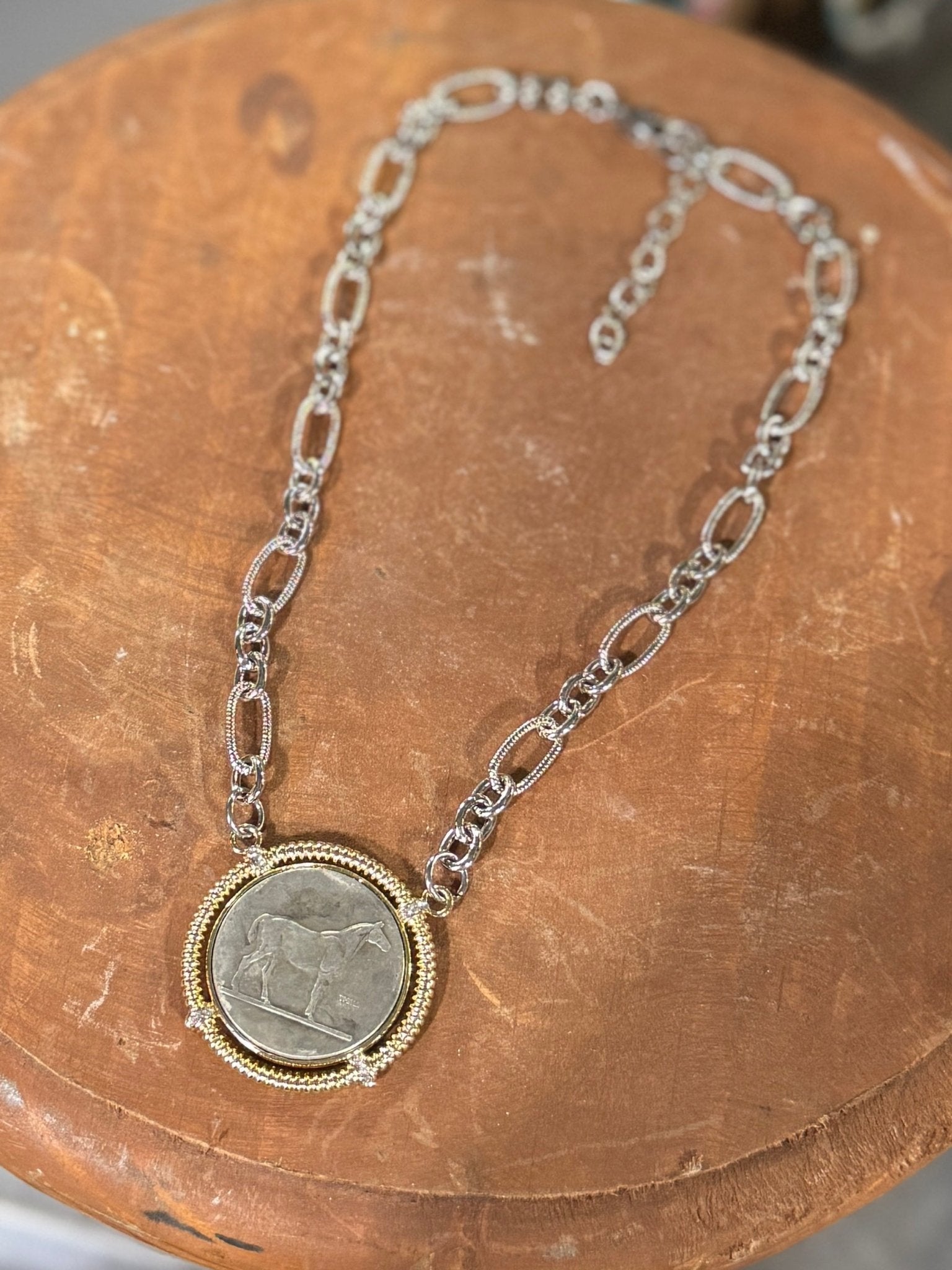 Silver Chain Gold Horse Coin Necklace - Cowgirls & City Chics