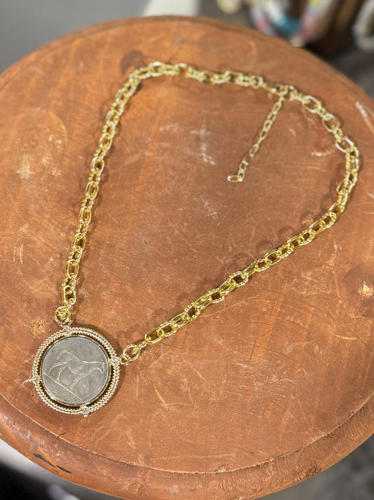 Silver Coin Gold Chain Horse Coin Neckalce - Cowgirls & City Chics