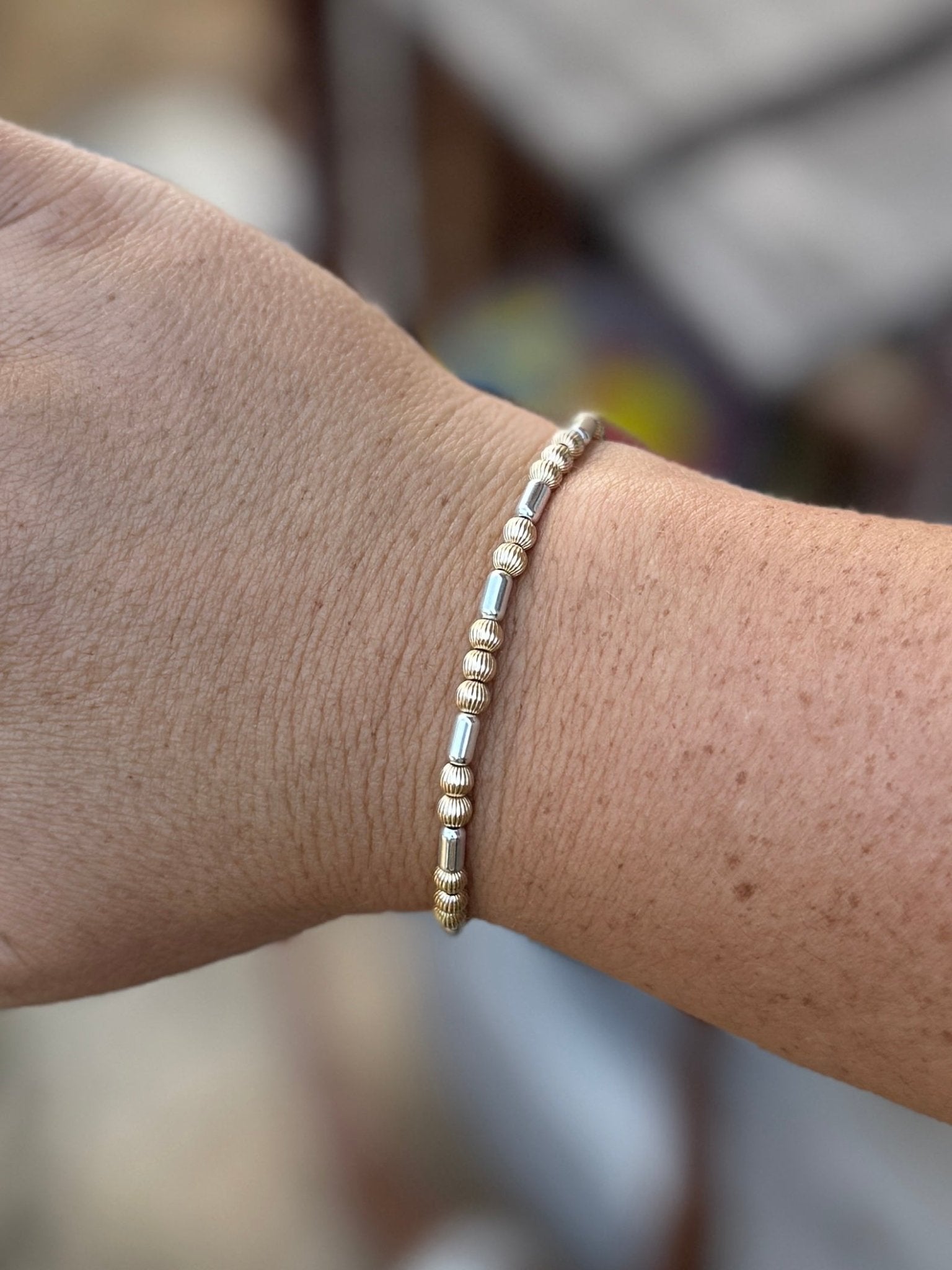 Silver & Gold Filled Pearl Bracelet (Stretch) - Cowgirls & City Chics