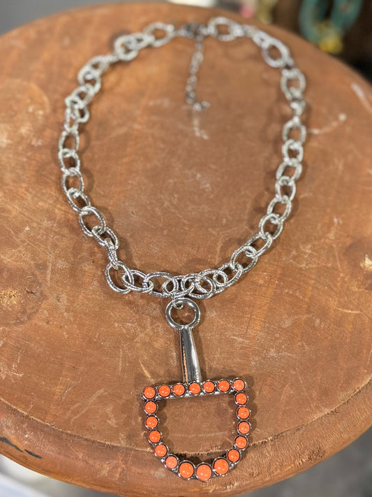 Silver & Orange Horse Bit Necklace - Cowgirls & City Chics