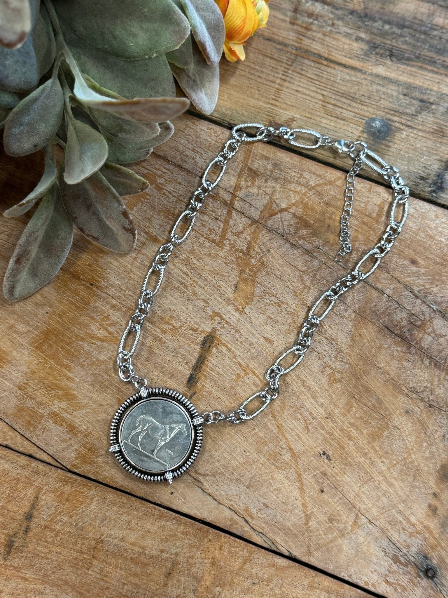 Silver Side Horse Coin Necklace - Cowgirls & City Chics