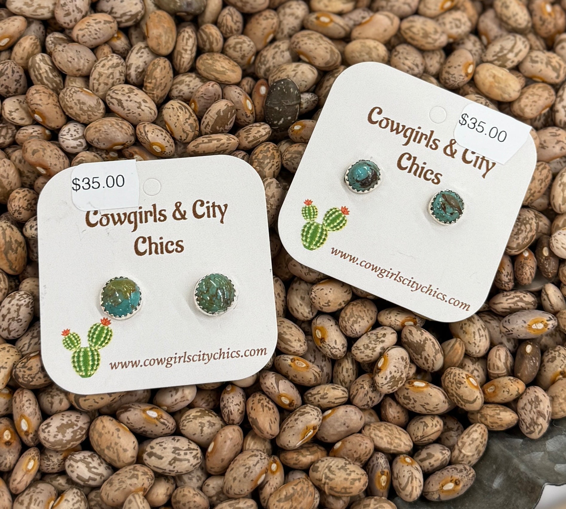 Small Green Kingman Stud Earrings - Cowgirls & City Chics