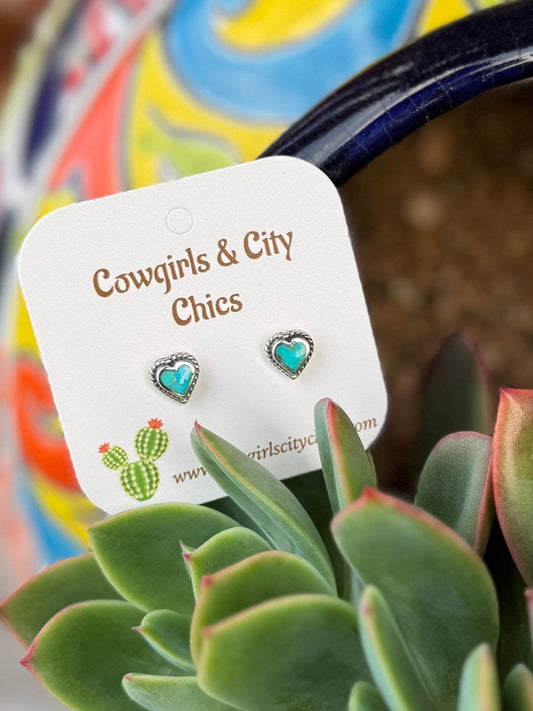 Small Kingman Heart Studs - Cowgirls & City Chics