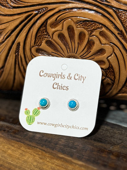 Small Round Kingman Stud Earrings - Cowgirls & City Chics
