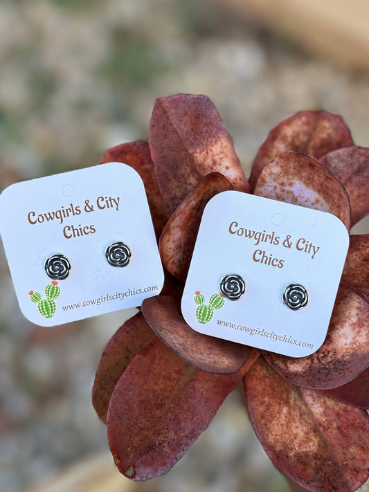 Small Silver Rose Earrings - Cowgirls & City Chics