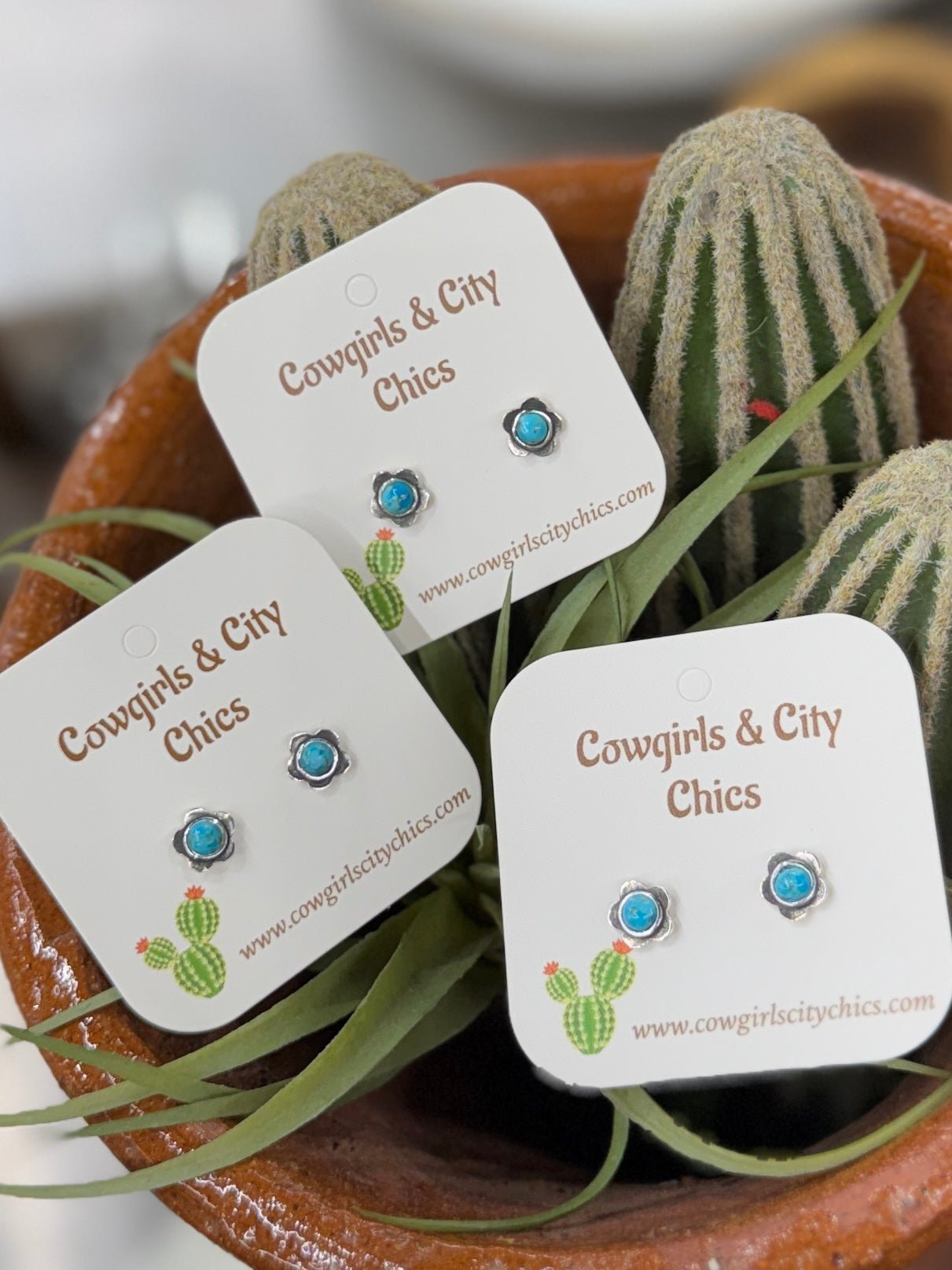 Small Turquoise Flower Earrings - Cowgirls & City Chics