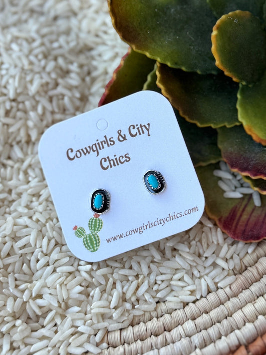 Small Turquoise Silver Stud Earrings - Cowgirls & City Chics