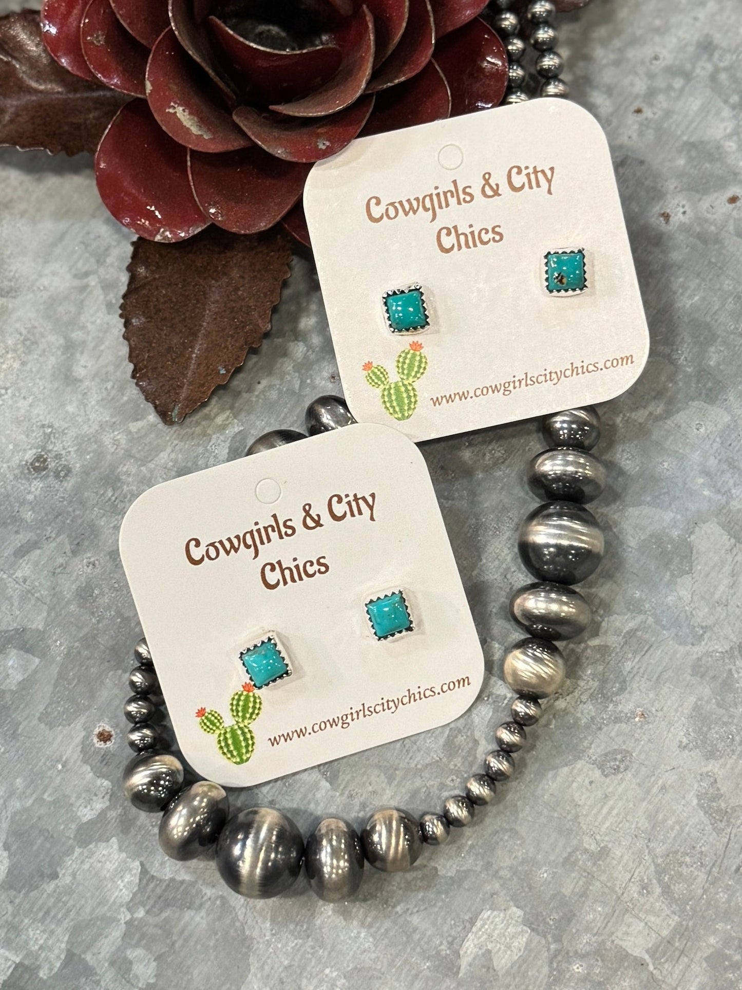Small Turquoise Square Stud Earrings - Cowgirls & City Chics