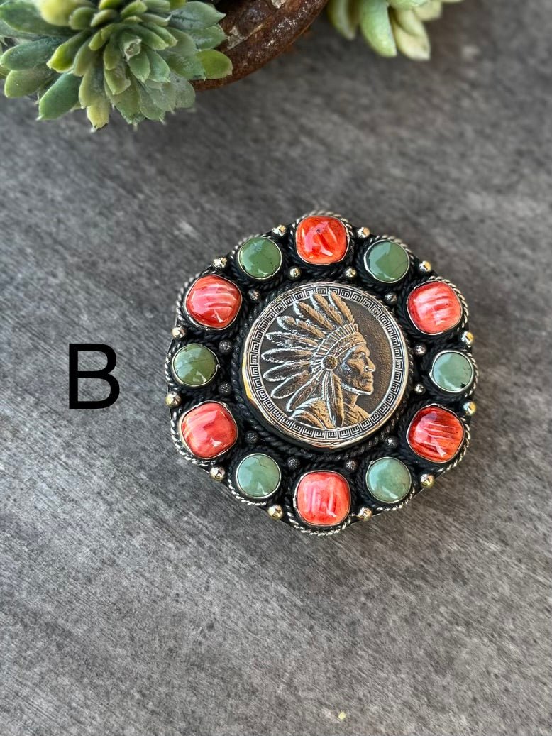 Spiny Oyster & Kingman Coin Belt Buckle - Cowgirls & City Chics
