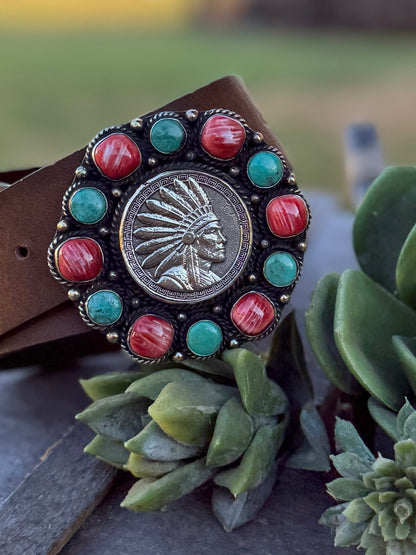Spiny Oyster & Kingman Coin Belt Buckle - Cowgirls & City Chics
