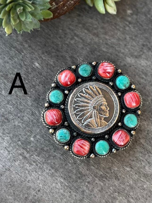 Spiny Oyster & Kingman Coin Belt Buckle - Cowgirls & City Chics